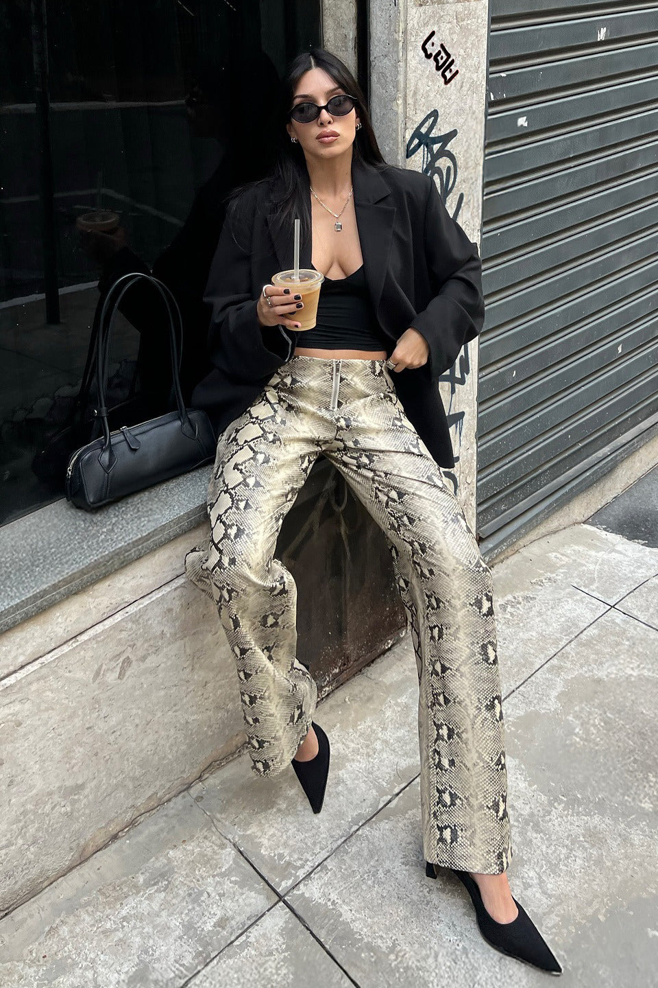 Snake Print Straight Stylish Versatile Jeans