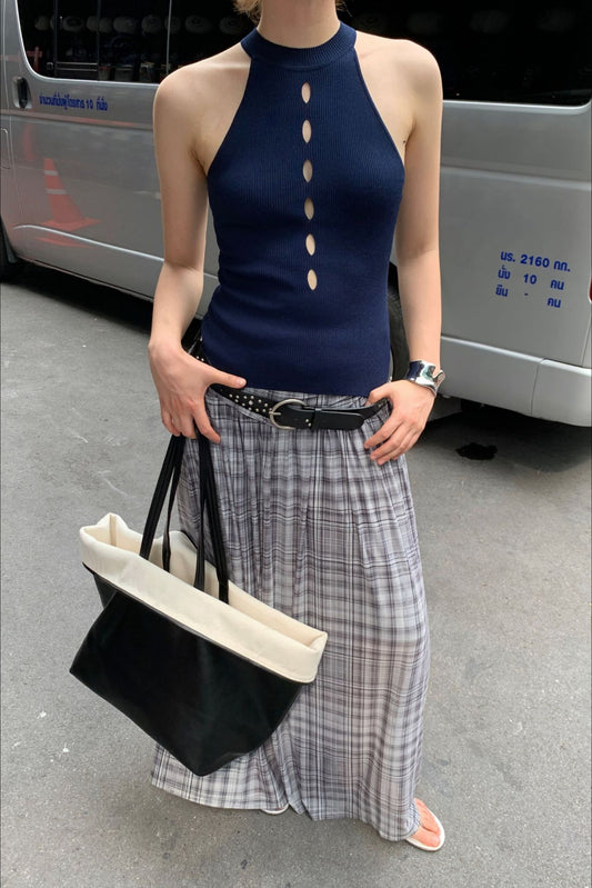 Hoch taillierter A-Linien-Maxirock aus Netzstoff mit Karomuster