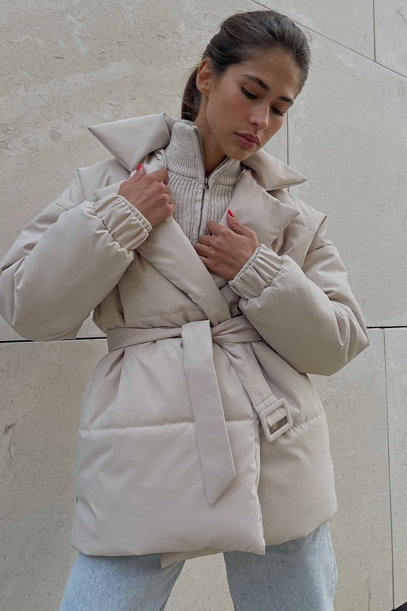 Slim Fit Lapel Belted Winter Coat White / S coats