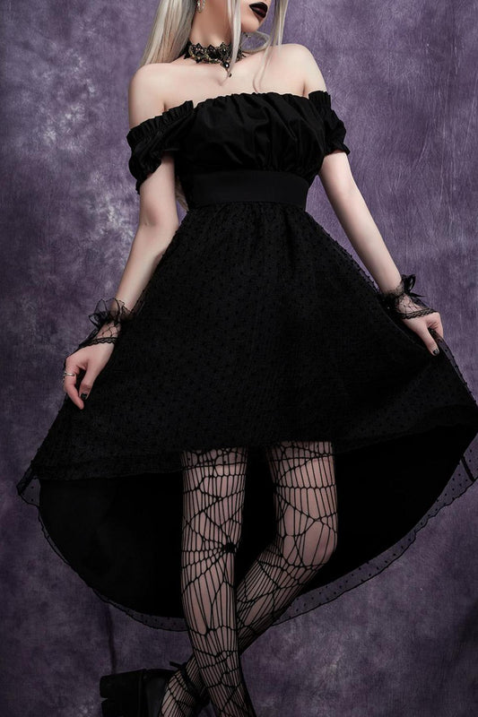 Schulterfreies Gothic-Kleid aus Netzstoff