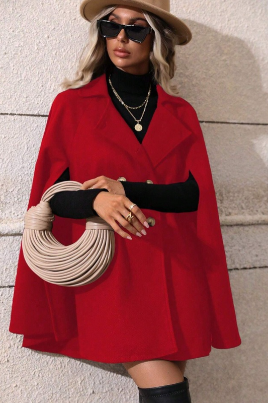 Elegante, zweireihige, locker sitzende, schmal geschnittene Wolljacke in mittlerer Länge