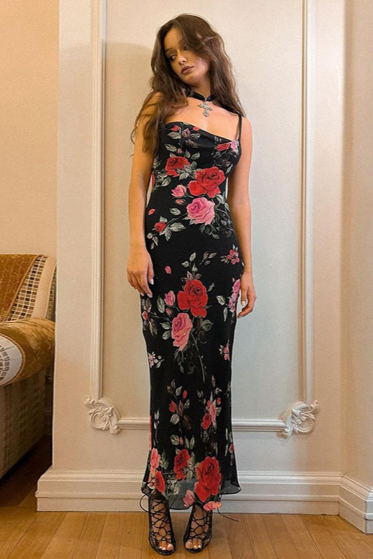 Vintage Blumenmuster Bodycon Maxikleid mit Camisole