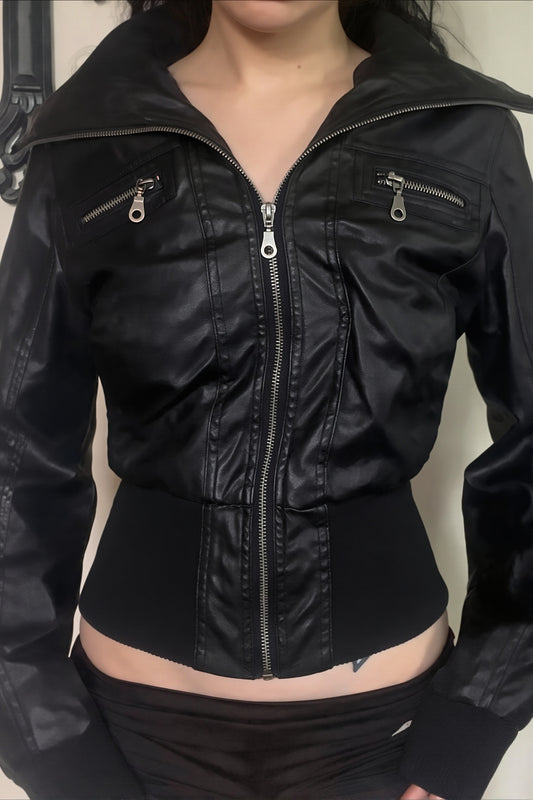 Multi Zip Faux Leather Fitted Jacket