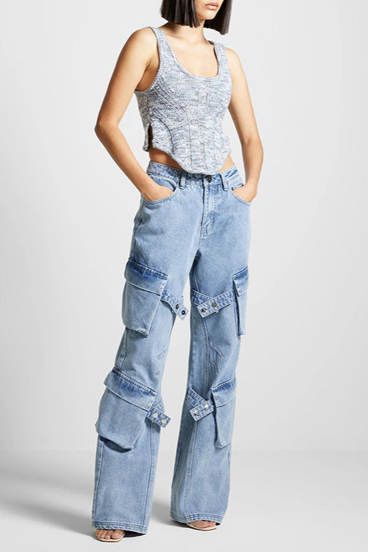 Vintage Cargohose mit hoher Taille und geradem Bein und Taschendetail