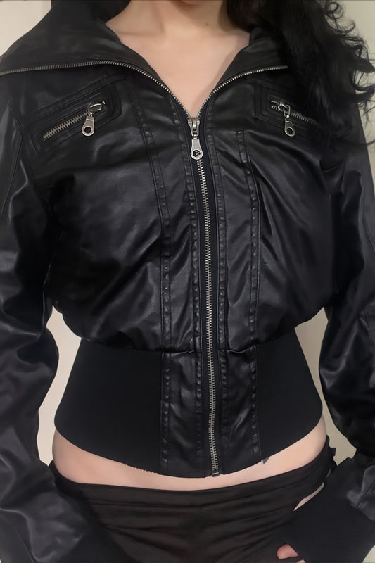 Multi Zip Faux Leather Fitted Jacket
