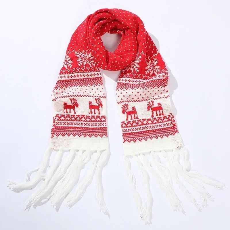 Red Cartoon Reindeer Snowflake Warm Scarf For Christmas 2 / 190Cm Scarfs-L