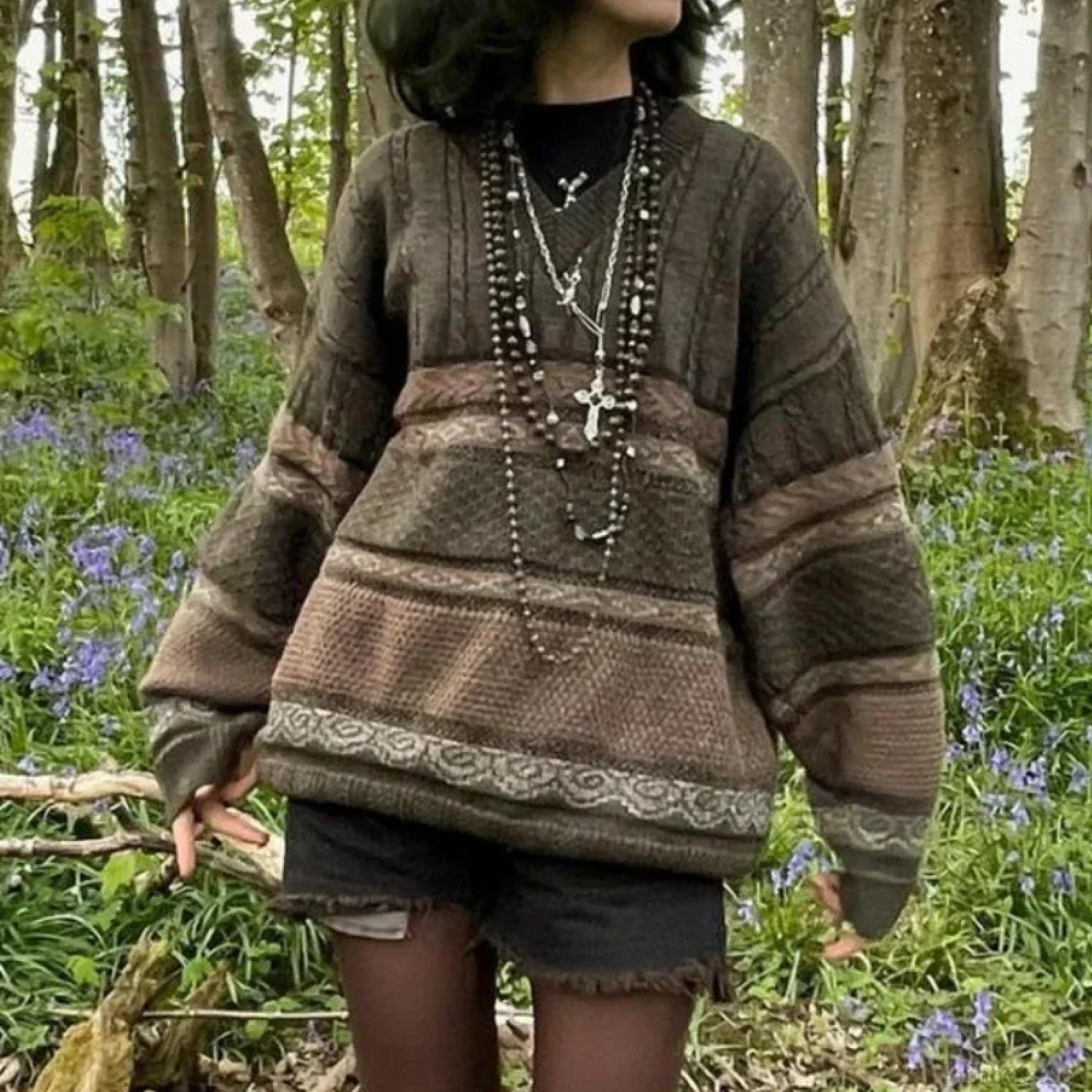 2000s Vintage Striped Y2K Preppy Style Sweater Brown / S