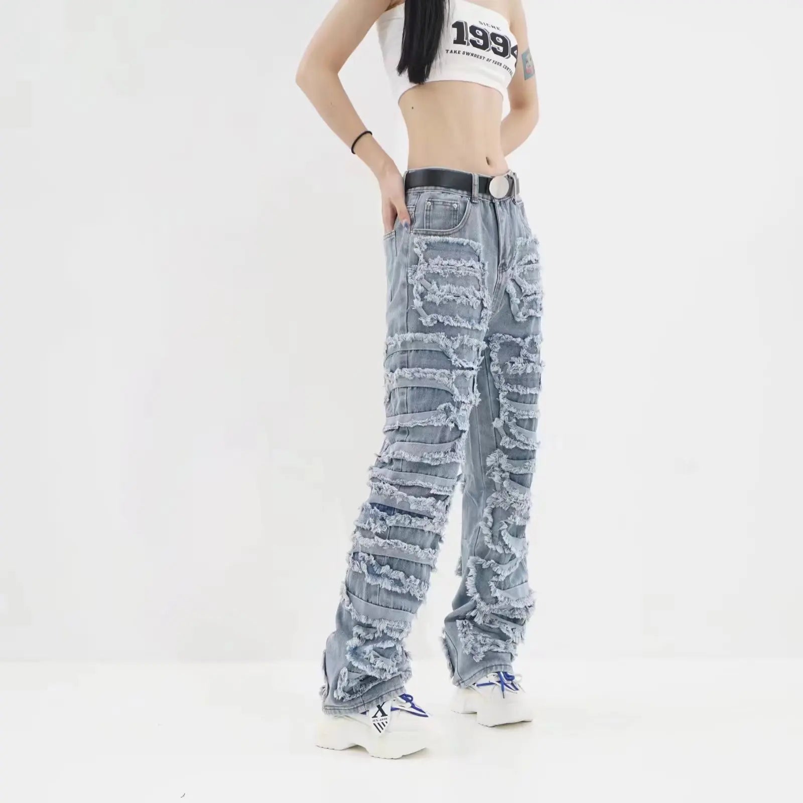 2024 Streetwear Stacked Clothing Y2K Baggy Ripped Hip Hop Straight Vintage Denim Jean
