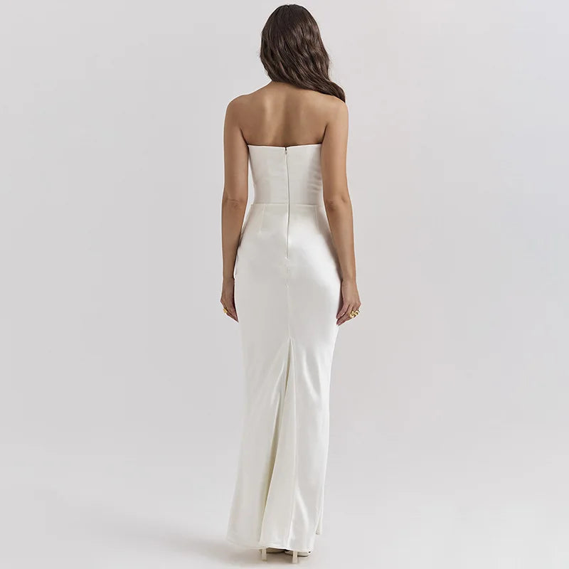 Elegant Corset Strap Neck Backless Maxi Red Christmas Party Dress Dresses-L