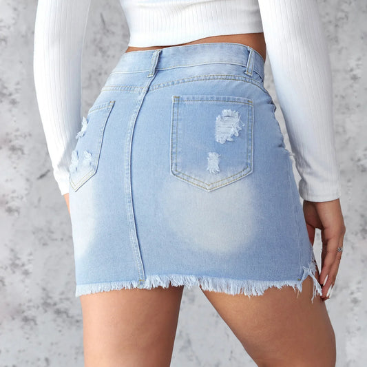 Ripped Raw Edge A-Line Skirt skirts-250223
