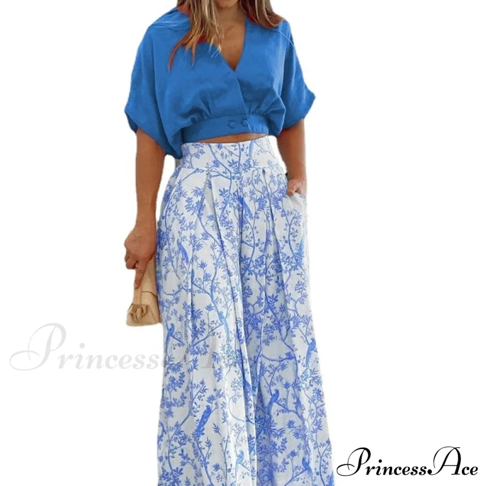 2024 Design Mid Warm-Season Autumn Wide Piece Suit Sets Arm Women’s Flowered Two Blouse Casual