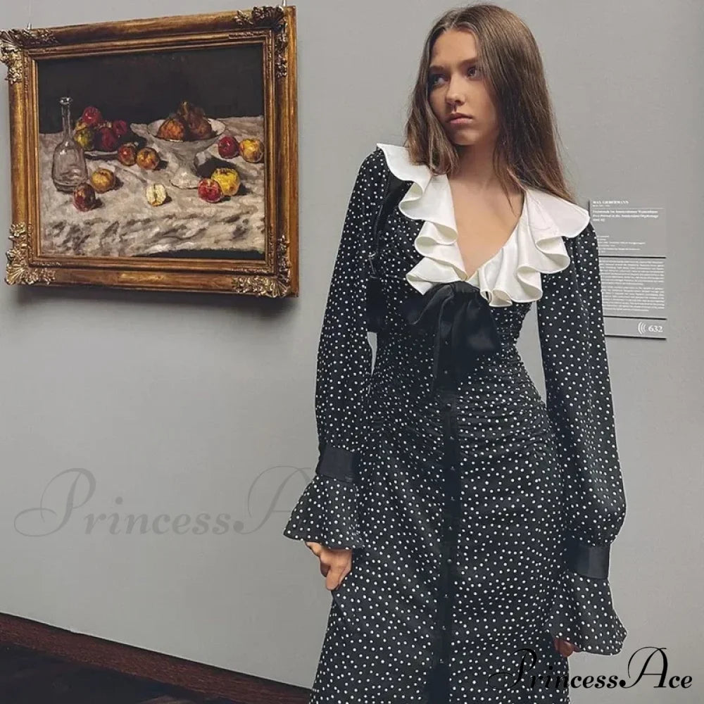 2024 New Autumn Fashionable French Style Floral Long-Sleeved Elegant Casual Vestidos Midi Dress