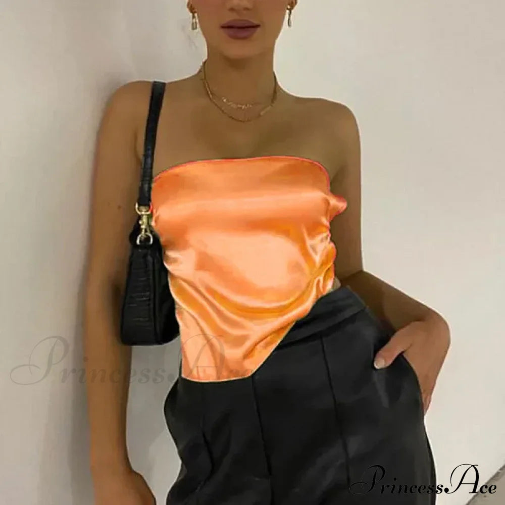 2024 Satin Backless Crop Women Green Summer Cami Bandage Sleeveless Strapless Off Shoulder Tank Top