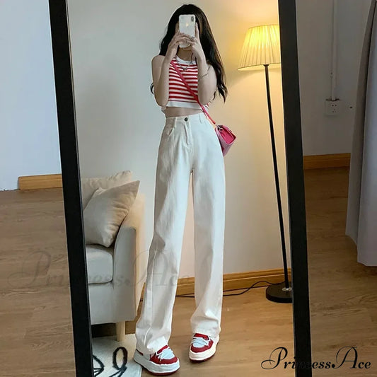 2024 Spring Autumn New Vintage Waist Pants For Women Korean Fashion Streetwear Straight Casual