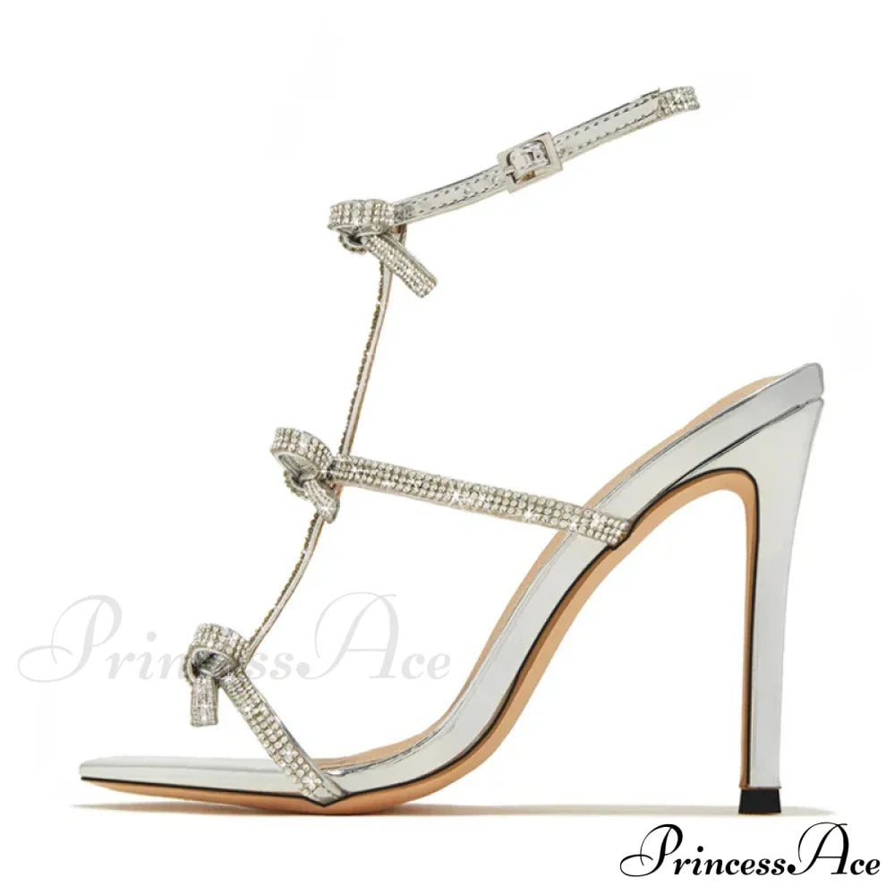 2024 Summer Fashion Glitter Rhinestone Bowknot Women’s Gladiator High Heels Sandals Open Toe