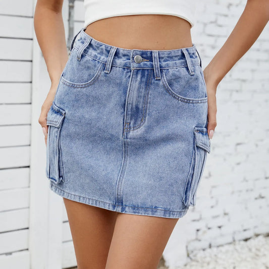Tooling Pocket Washed Denim Skirt skirts-250223