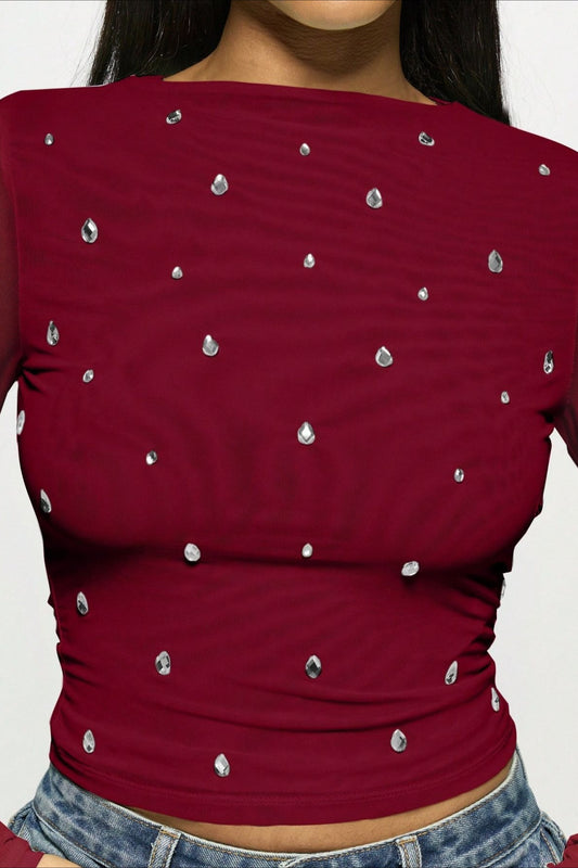 Schickes Langarmshirt mit doppellagigem Tüll und Strasssteinen