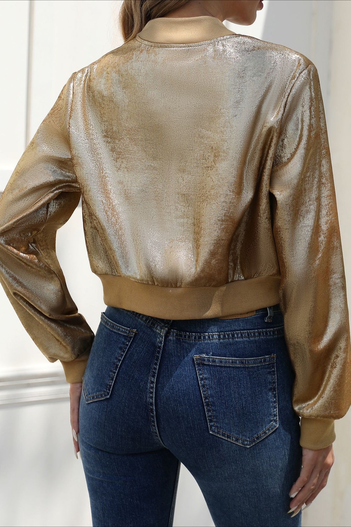 Shiny Foil Long Sleeve Zip Jacket