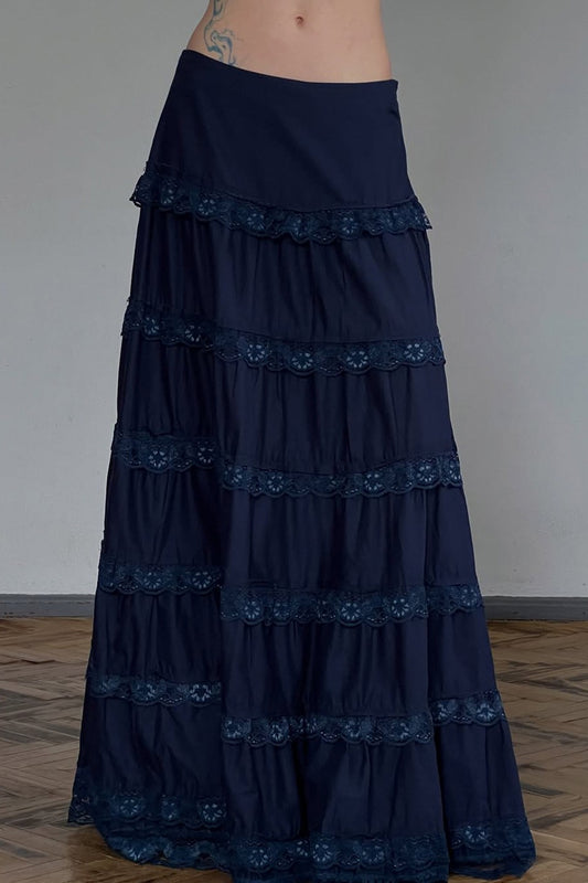 Gestufter Midirock im Vintage-Stil mit Spitzenbesatz