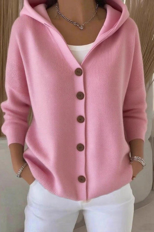 Hooded Button Front Longline Knit Cardigan