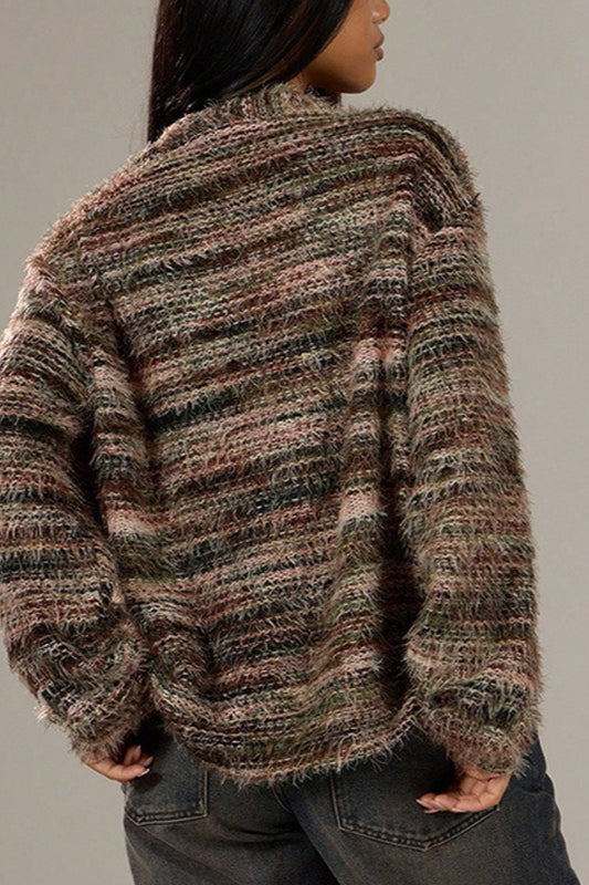 Color Blocked V Neck Cardigan