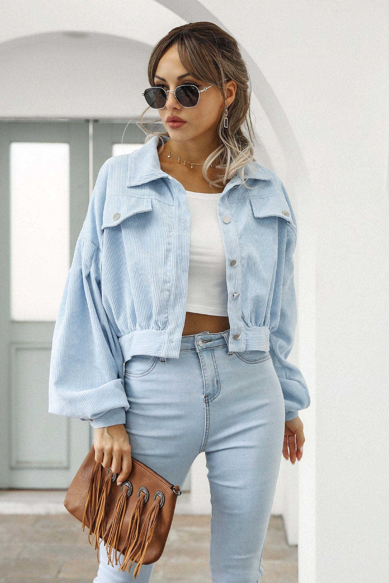 Button Up Corduroy Short Jacket