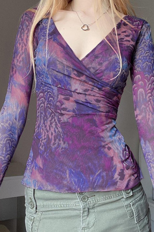 Bluse mit V-Ausschnitt und Print