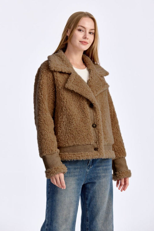 Shearling Lapel Collar Jacket S / Brown