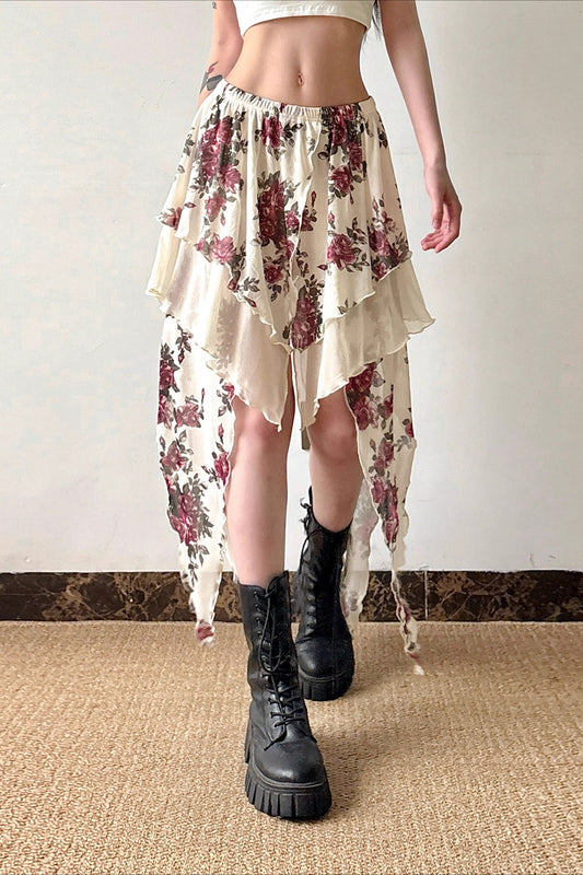 Asymmetrischer Rock mit Vintage-Blumenmuster