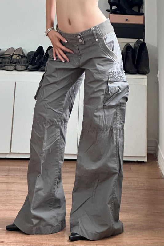 Vintage Graue Loose-Fit Cargohose