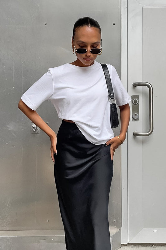 Satin Fishtail Black Maxi Skirt