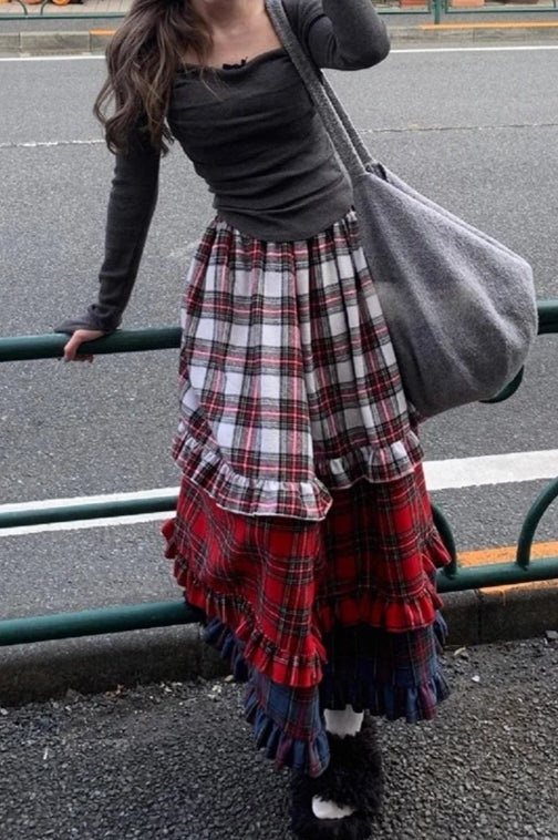 Vintage-Stufenrock aus Spitze mit Farbblockmuster