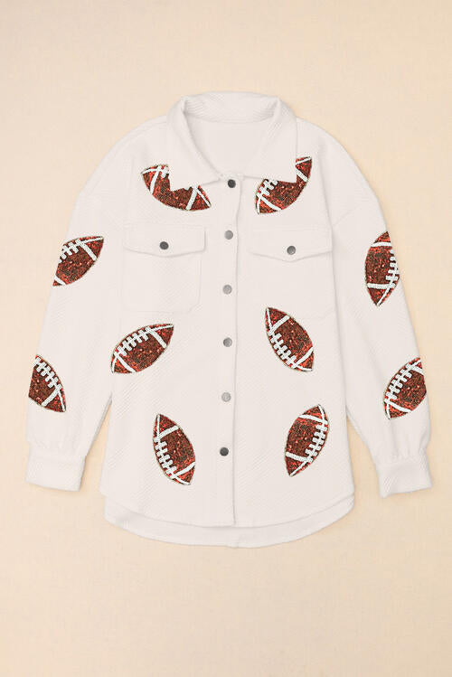 Snap And Patch Button Collared With Jacket Neck Football Sequin Closure Coats-L