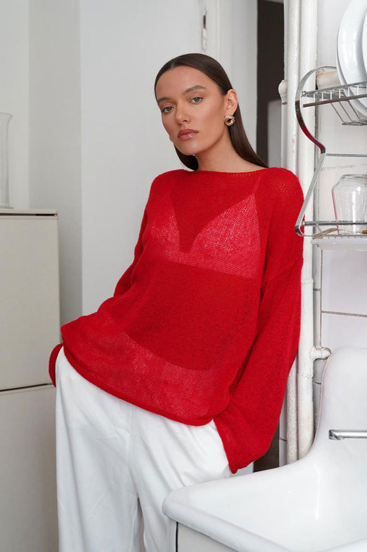 Lässige, transparente Strickbluse mit Cut-outs