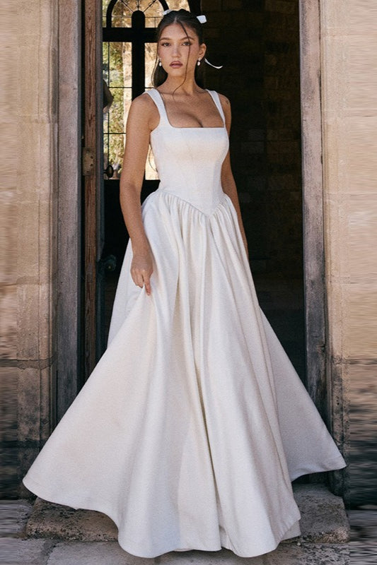 Elegantes, einfarbiges, langes A-Linien-Abendkleid