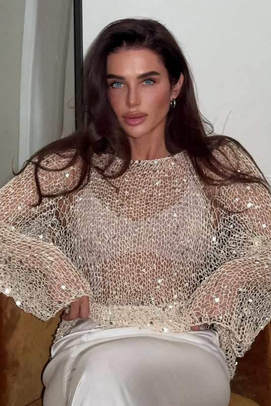 Elegante Langarm-Strickbluse mit Pailletten