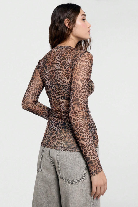 Leopard Print Sheer Mesh Top