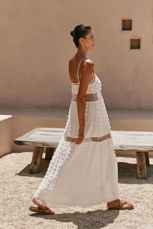 Textured Floral Cutout Spaghetti Strap Vacation Dress