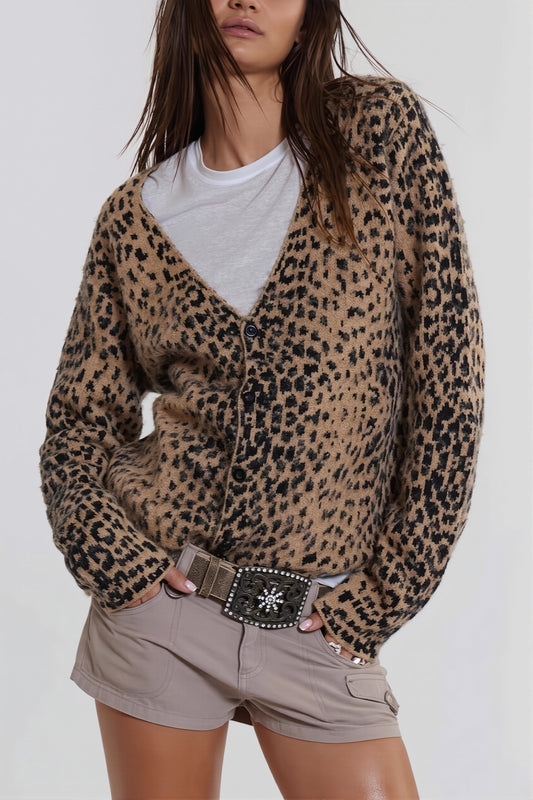 Leopard Print Button Front Cardigan