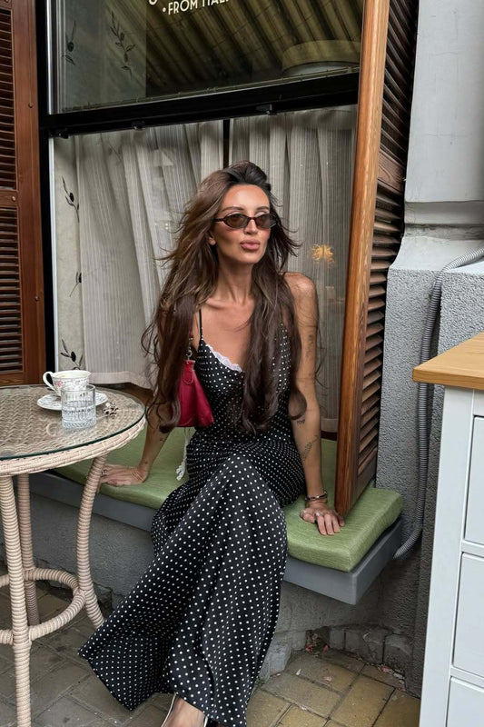 Sexy langes Camisole-Maxikleid mit Punkten