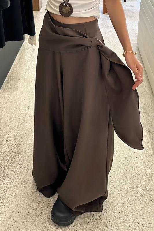 Draped Waist Tailored Wide Leg Pants