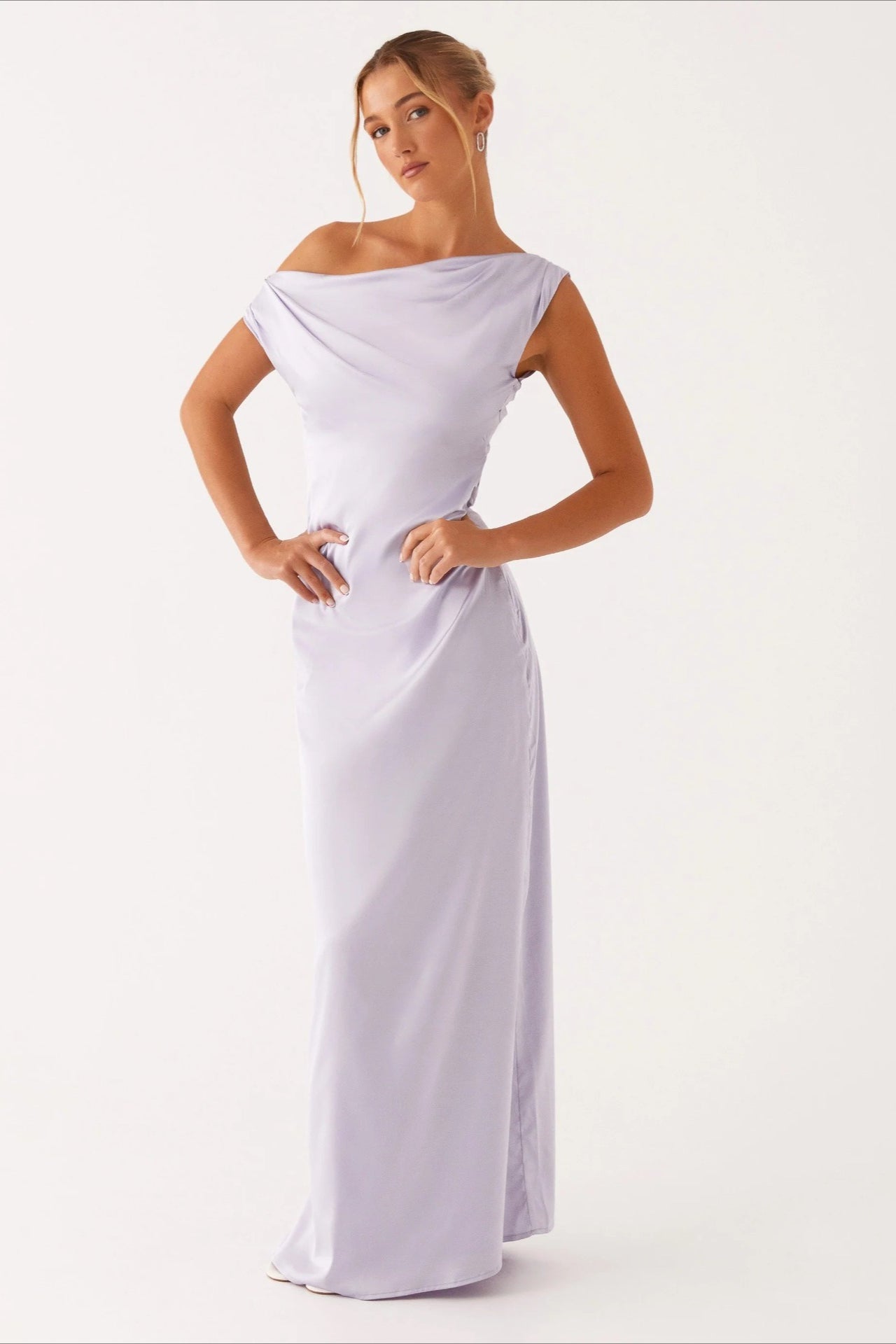 Solid Asymmetric Neckline Formal Dress