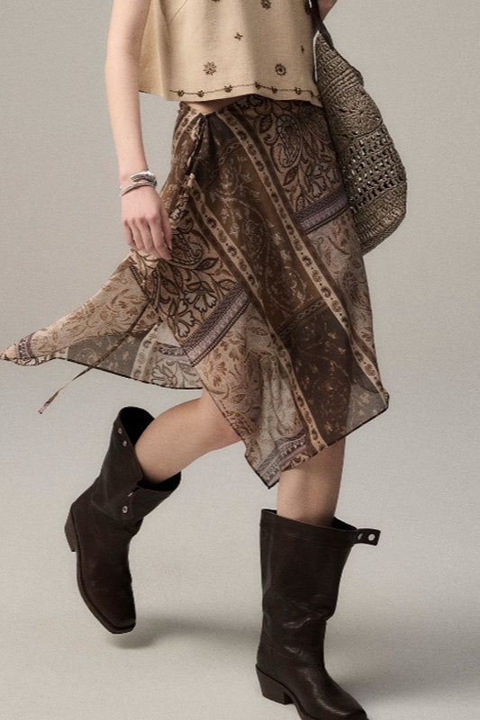 Überlappender Midirock mit Retro-Print