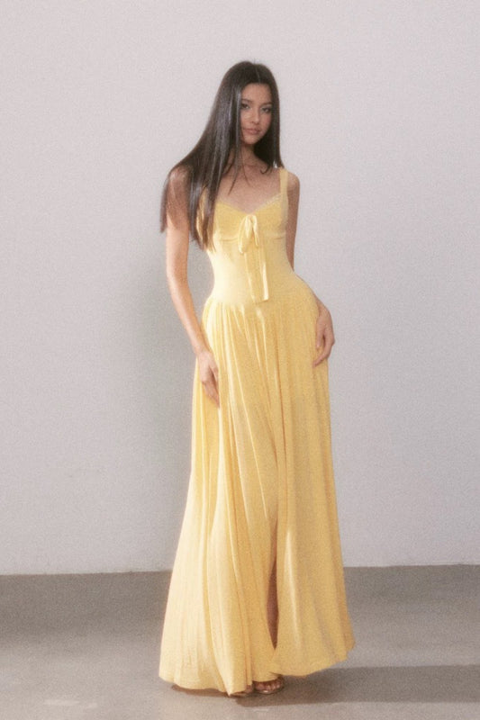 Lace Knit Cami Slit Flowy Maxi Dress