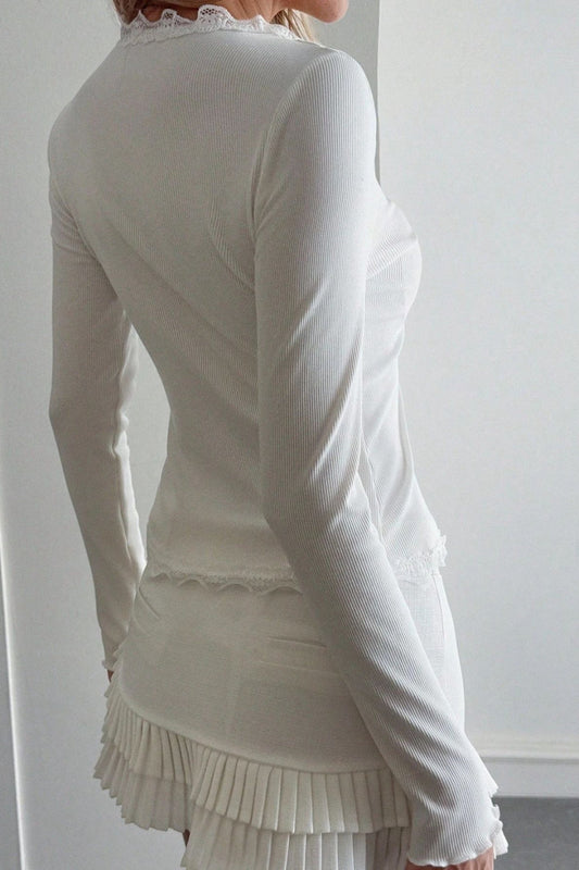 Langarm-Strickoberteil mit Spitzendetails