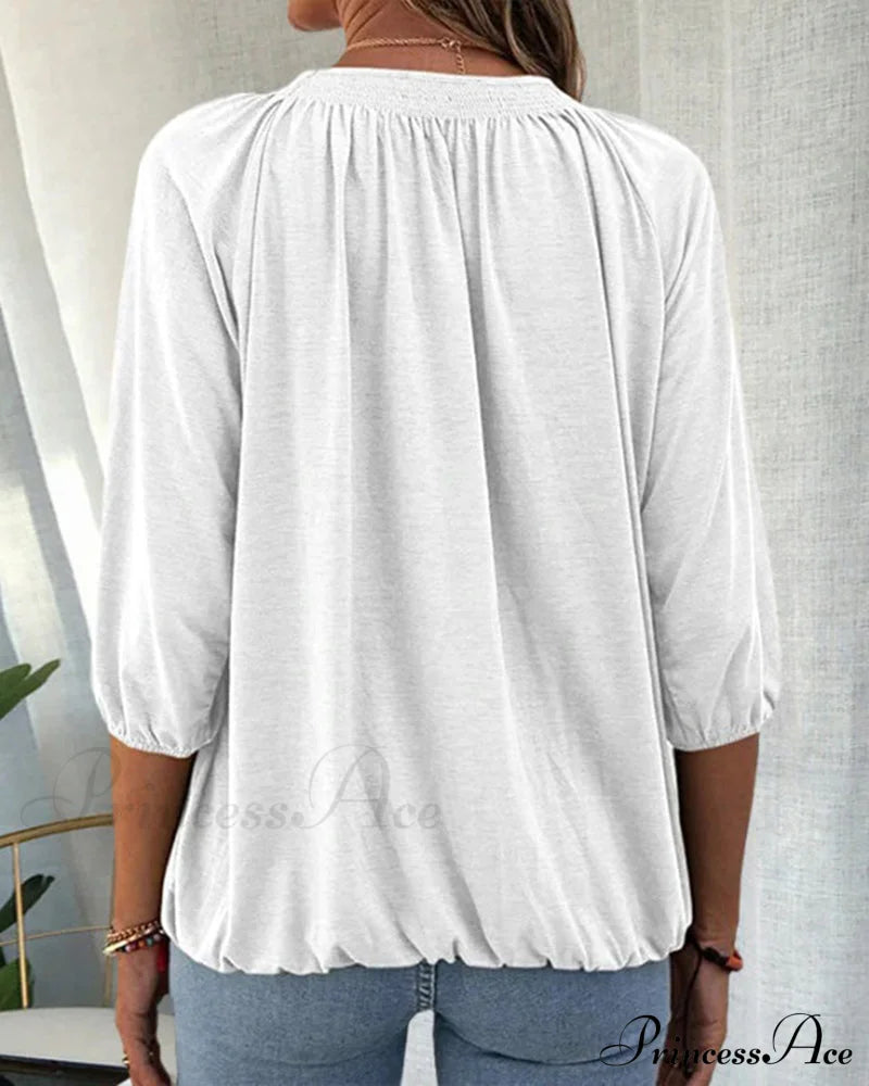 3/4 Arm Crew Neck T-Shirt Blouses & Shirts