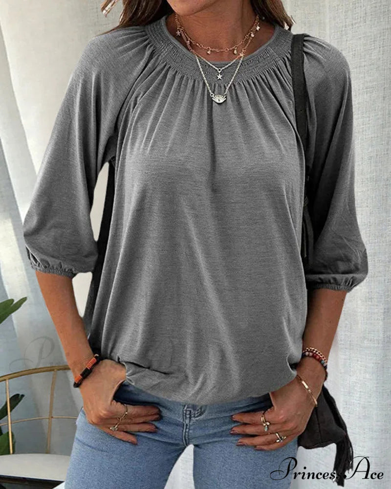 Crew Neck 3/4 Sleeve T-Shirt Gray 2022 f/w 23BF blouses & shirts clothes Short Sleeve Tops Spring summer t-shirts Tops/Blouses