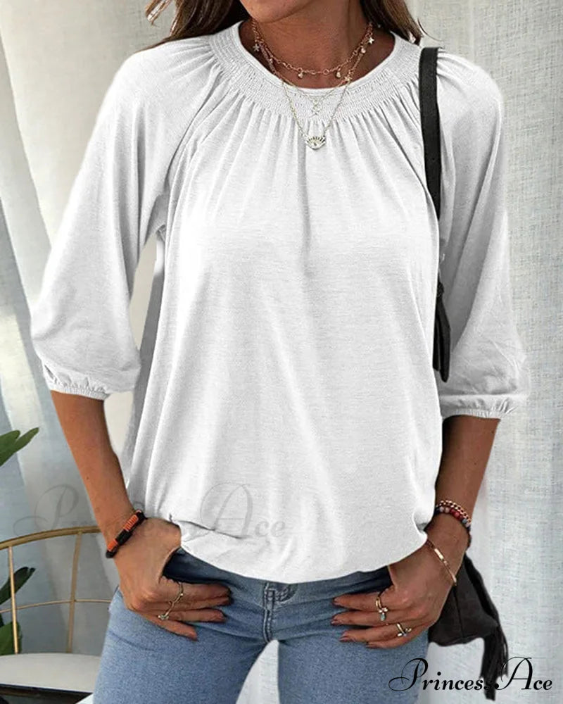Crew Neck 3/4 Sleeve T-Shirt White 2022 f/w 23BF blouses & shirts clothes Short Sleeve Tops Spring summer t-shirts Tops/Blouses