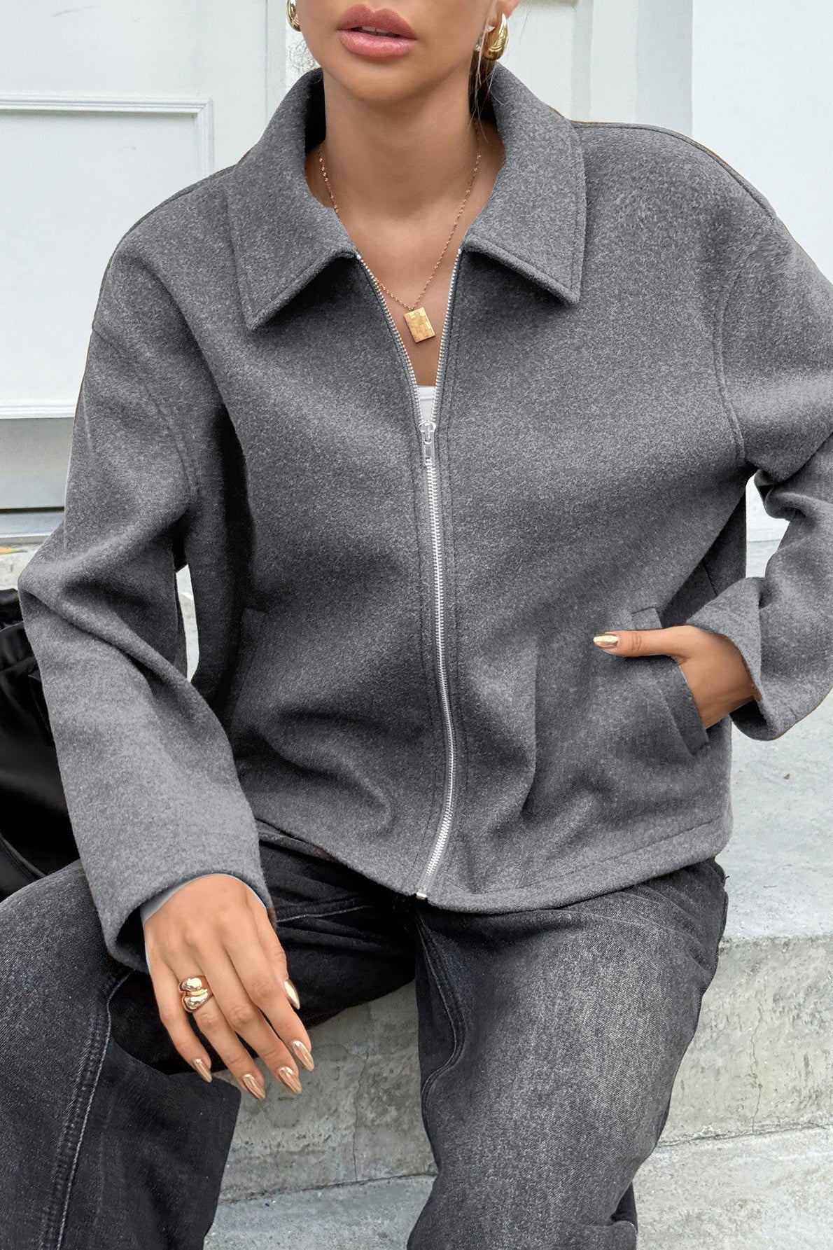 Elegant Long Sleeve Versatile Jacket S / Grey