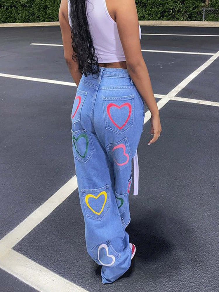 Heart Pattern Graceful Zipper Hoodie Pants